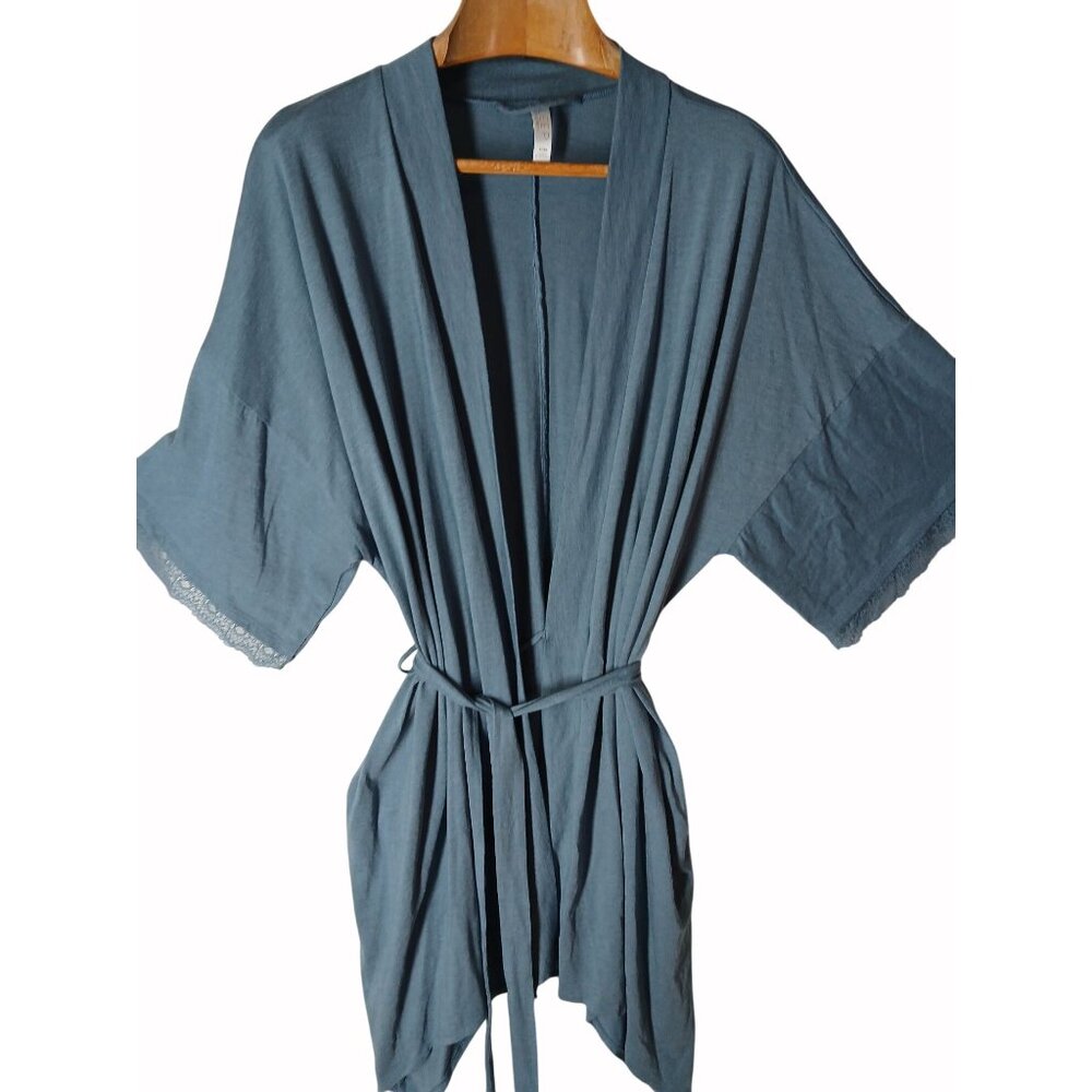 Cacique Sleep Womens Blue Kimono Robe With Lace Trim Adjustable Waist Tie Size 2 - Picture 4 of 16